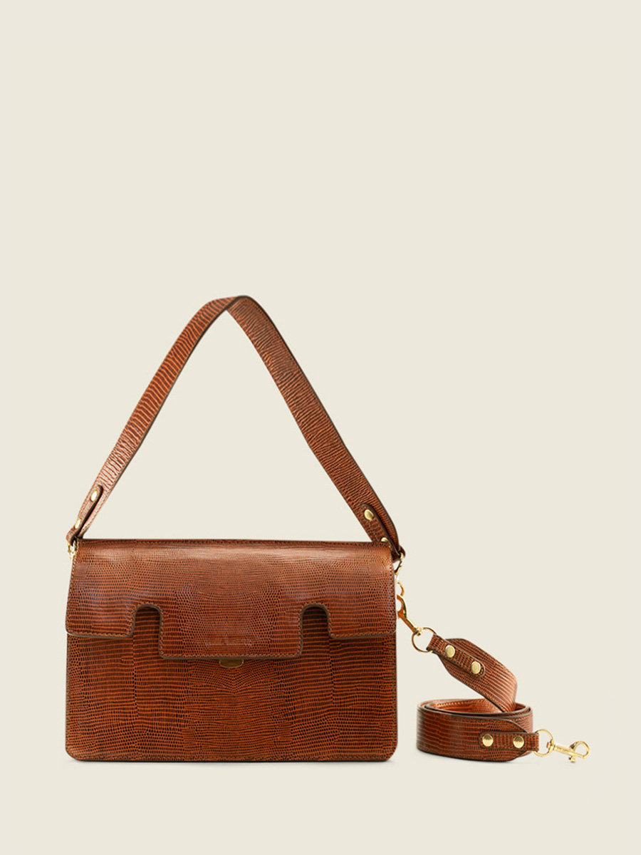 Foto-Ansicht-Vorderseite-Baguette-Tasche-braunes Leder-Gabrielle-1960-Paul-Marius-W42-L-L
