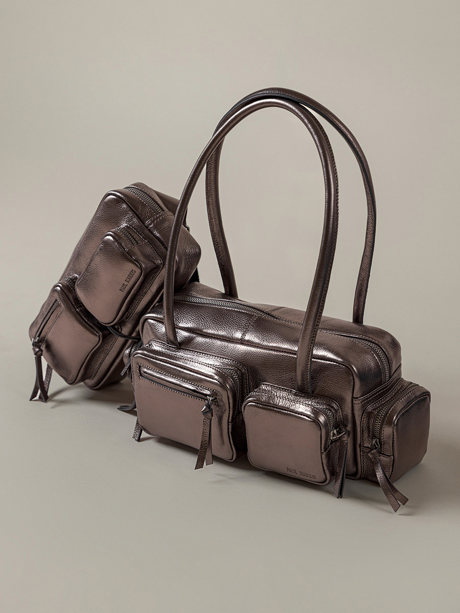 Gürteltasche aus silberfarbenem Leder LaBanane 90s Stahl Ansicht Zoom Material M86 GM