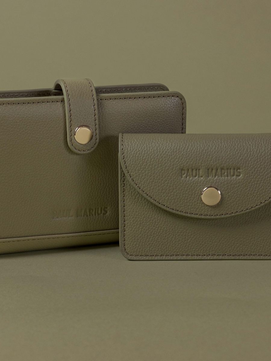 Geldbörse aus Leder Basile Mandel mit Sichtfenster und Materialansicht M75 AL