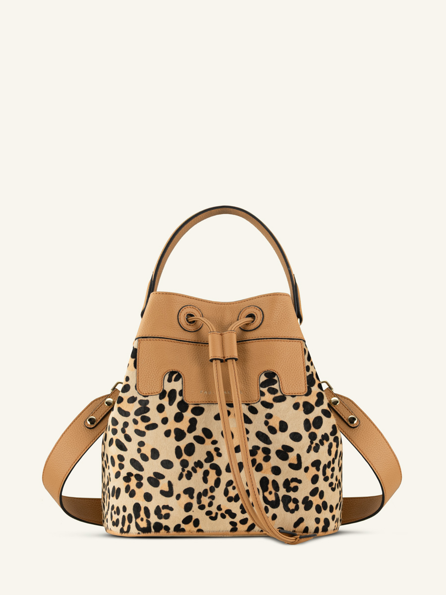 Beuteltasche aus Leder Capucine Leopard Beige Ansicht von vorne w39-lp-bei