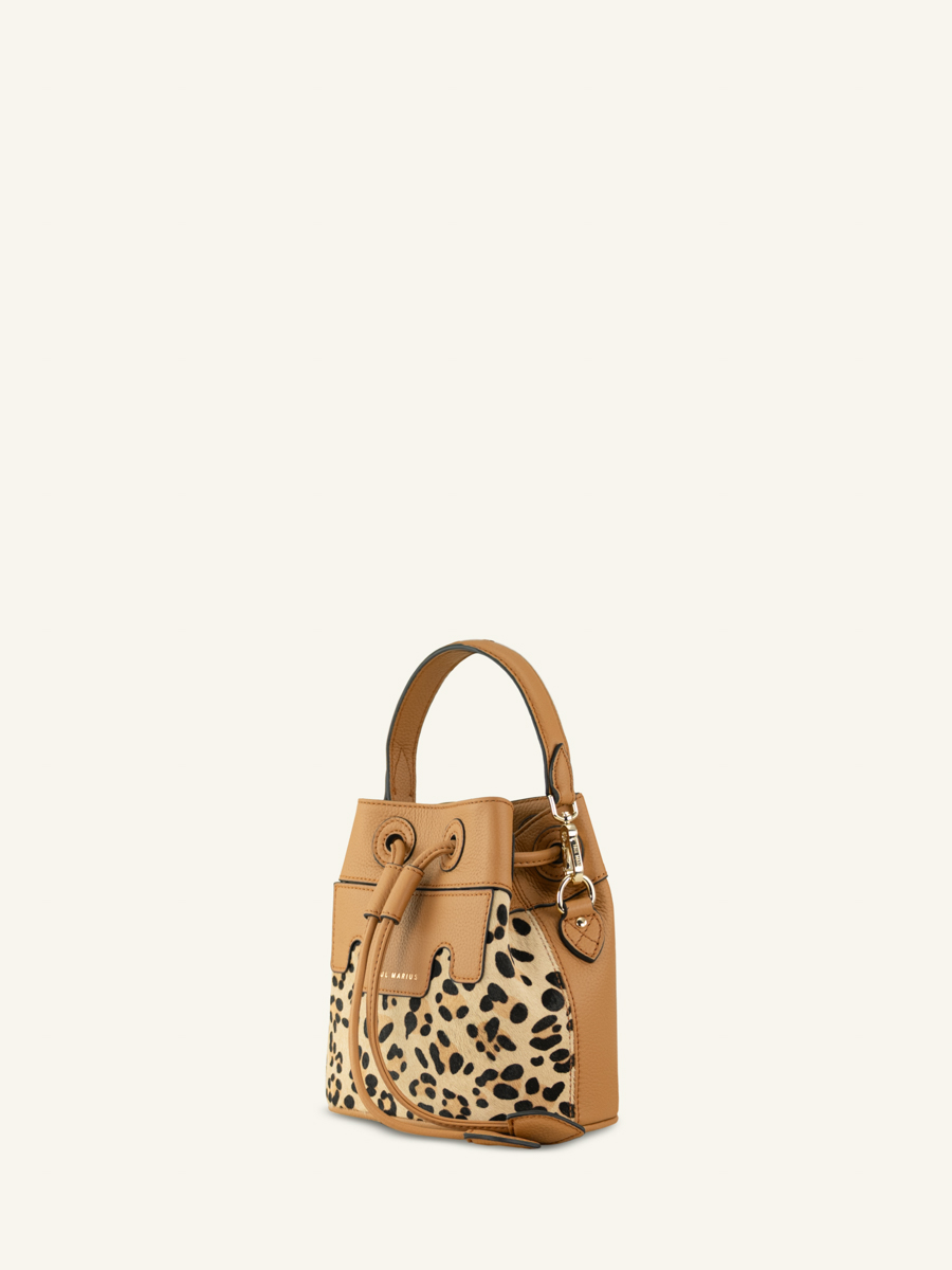 Mini-Beuteltasche aus Leder Capucine XS Leopard Beige Seitenansicht w39xs-lp-bei