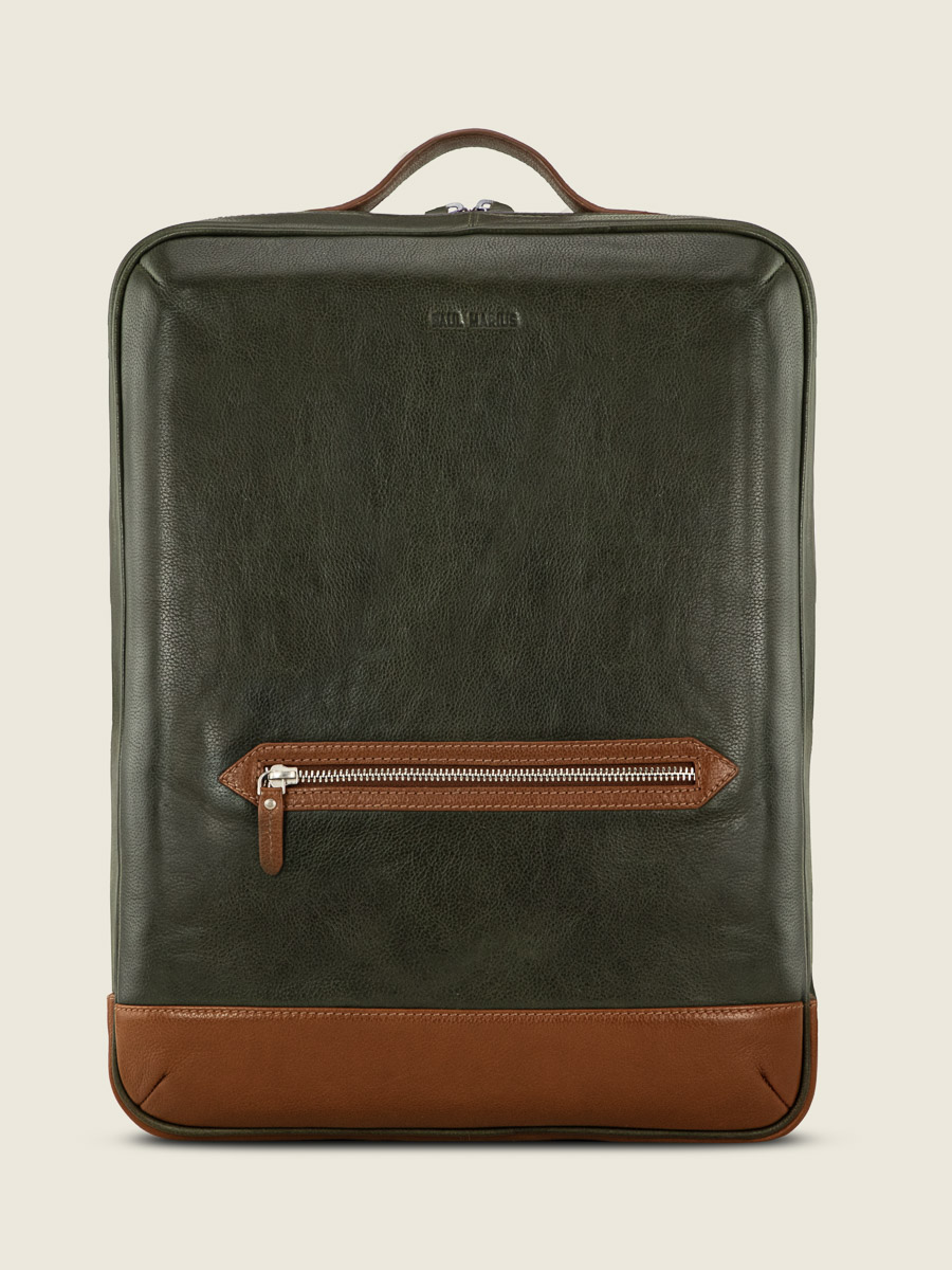 Fotoansicht-Vorderseite-Rucksack-Leder-grün-braun-la-suite-charles-grün-natur-paul-marius-b11-gr-l