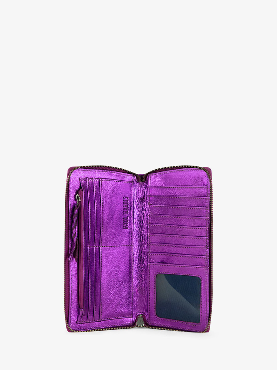 Fotoansicht Innenansicht Geldbörse aus violettem Leder mit Metallic-Effekt LePortefeuille Charlotte Bonbon Paul Marius M63 M P