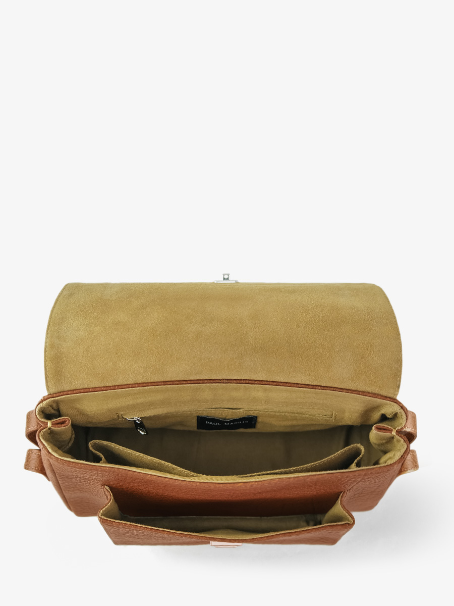 Fotoansicht Innenansicht Umhängetasche aus braunem Leder Diane S Braun PAUL MARIUS W035S L