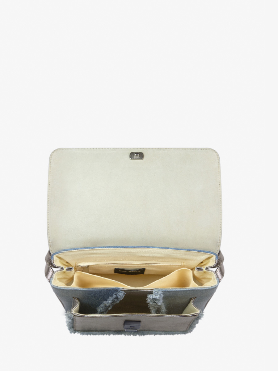 Fotoansicht Innenansicht Umhängetasche aus Leder und Jeans silber Diane S Denim Stahl Paul Marius W35S GM-DENIM