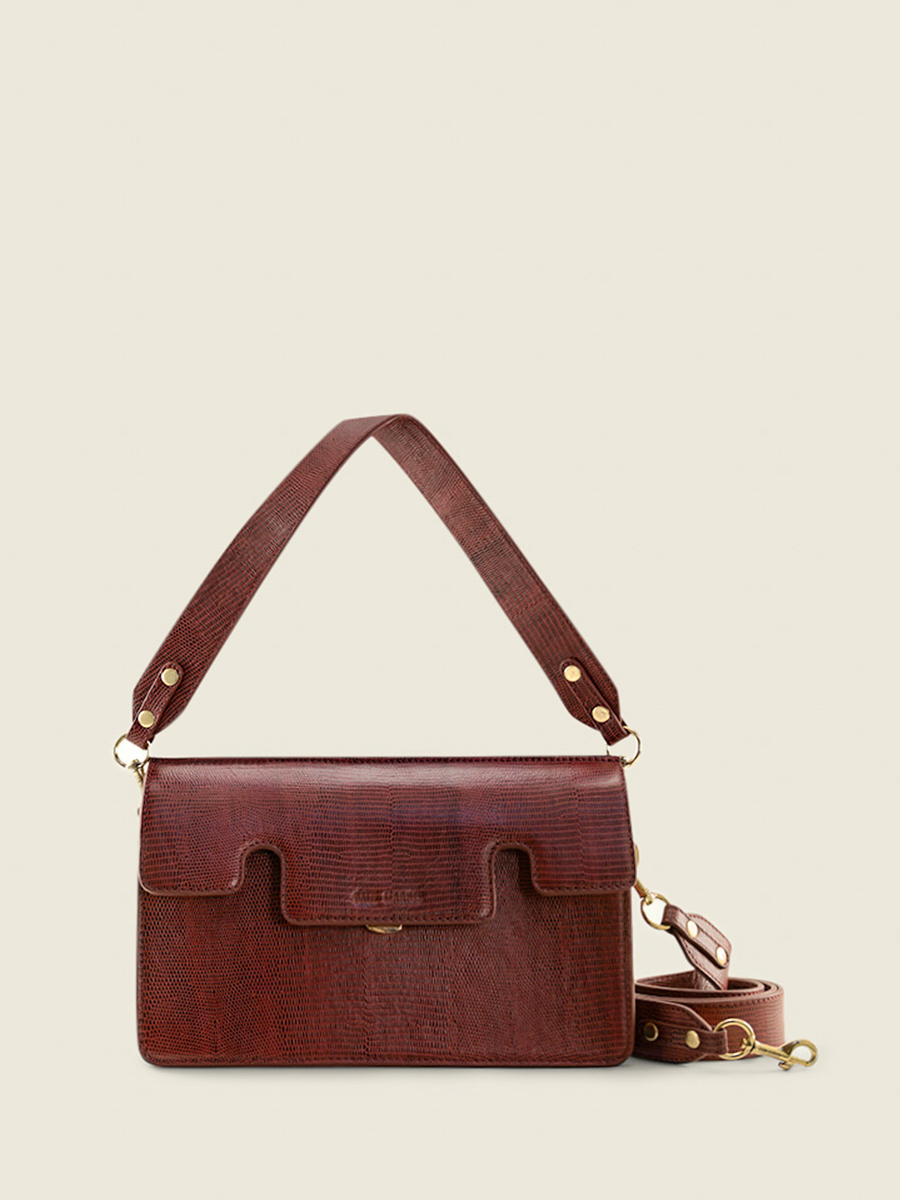Fotoansicht-Vorderseite-Baguette-Tasche-rotes Leder-Gabrielle-1960-Paul Marius-W42-L-R