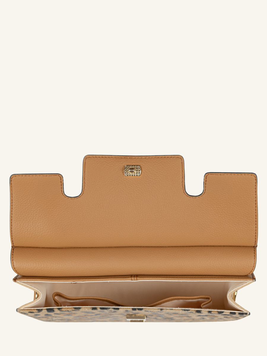 Baguette-Tasche aus Leder Gabrielle Leopard Beige Innenansicht w42-lp-bei