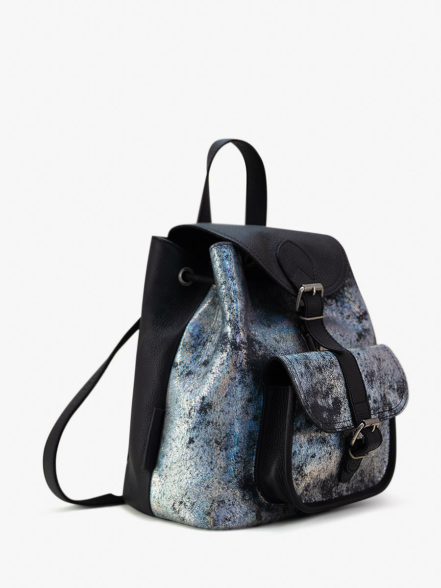 Foto-Ansicht-Seite-Rucksack-holographisches Leder-LeBaroudeur-Galaxie-Paula-Marius-M40-Gal