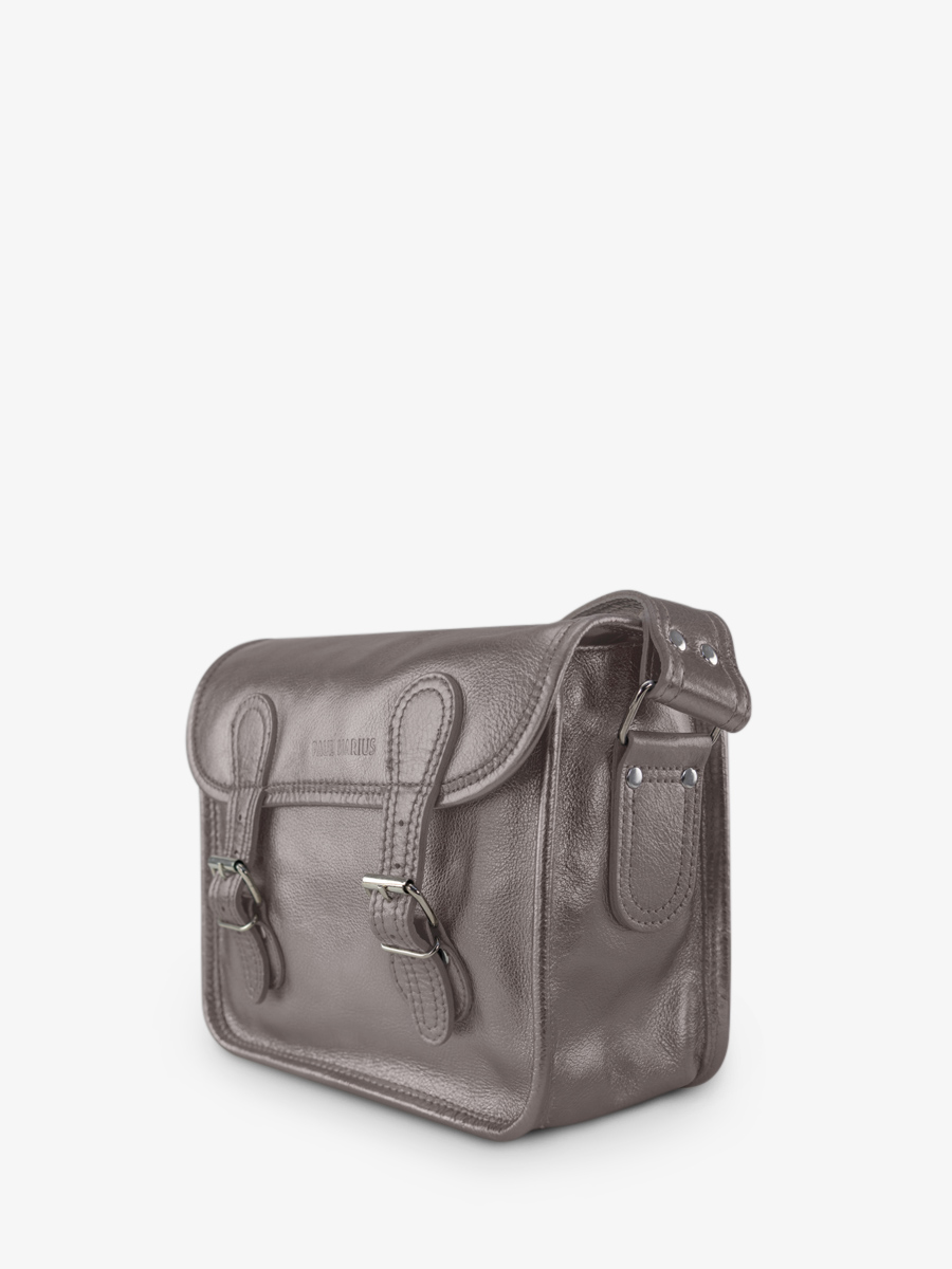Fotoansicht-Seite-Umhängetasche-Leder-silber-Lasacoche-S-Stahl-Paul-Marius-M02S10-GM