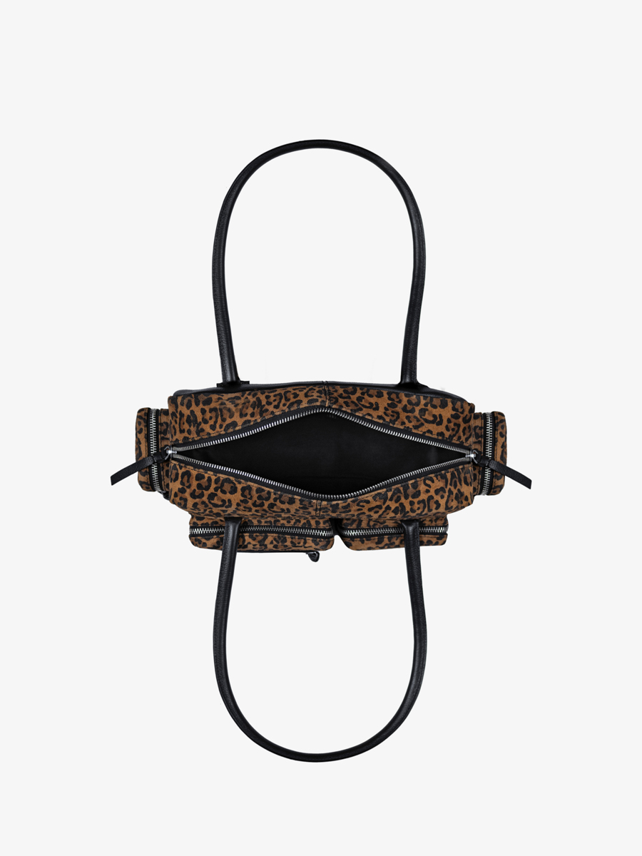 tasche mit mehreren fächern aus leder mit leopardenmuster schwarz lebasset 90er leopard ansicht innen w56-lp-b