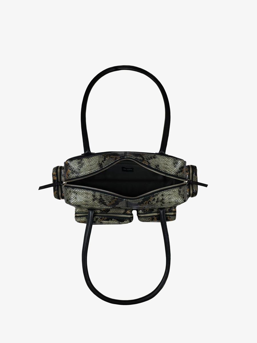tasche mit mehreren fächern aus pythonleder grau-schwarz lebasset 90er python vue-innenseite w56-p-gre-b
