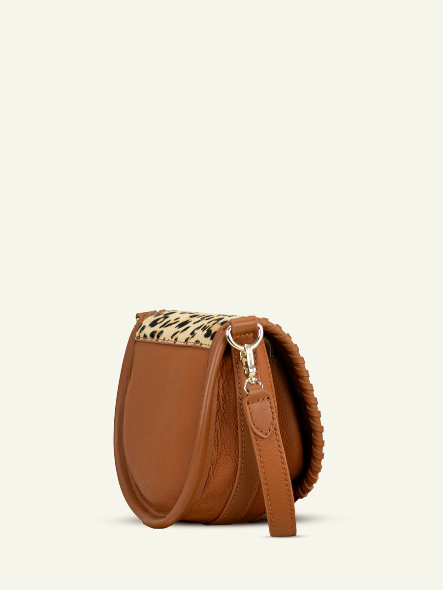 Umhängetasche aus Leder von LeBobo mit Léopard in Beige, Seitenansicht, W61S-LP-BEI