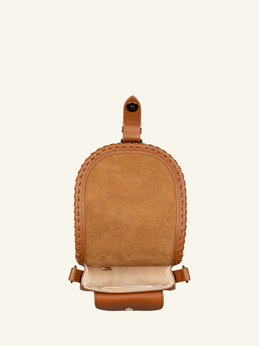Mini-Umhängetasche aus Leder von LeBobo XS in Beige mit Léopard, Innenansicht, W61XS-LP-BEI