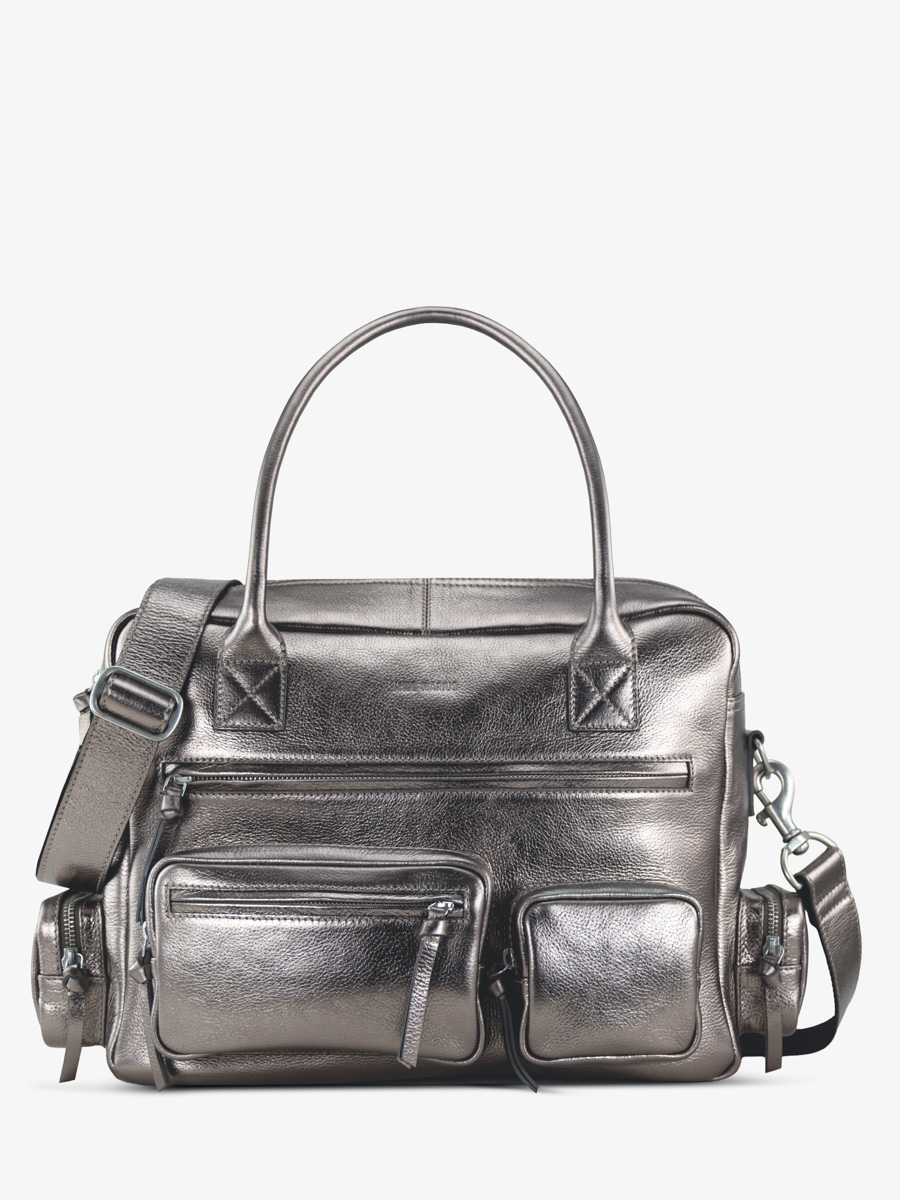 Dokumentenmappe mit mehreren Fächern, silberfarben, Ledandy, 90er Jahre, Stahl, Vorderansicht, W204-GM