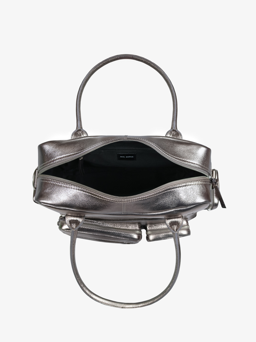 Dokumentenmappe mit mehreren Fächern, silberfarben, LeDandy, 90er Jahre, Stahl, Innenansicht, W204-GM