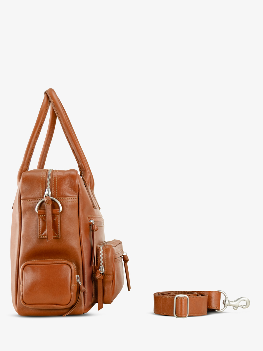 Dokumentenmappe mit mehreren Fächern, braun, LeDandy 90s Cognac, Seitenansicht, W204-co