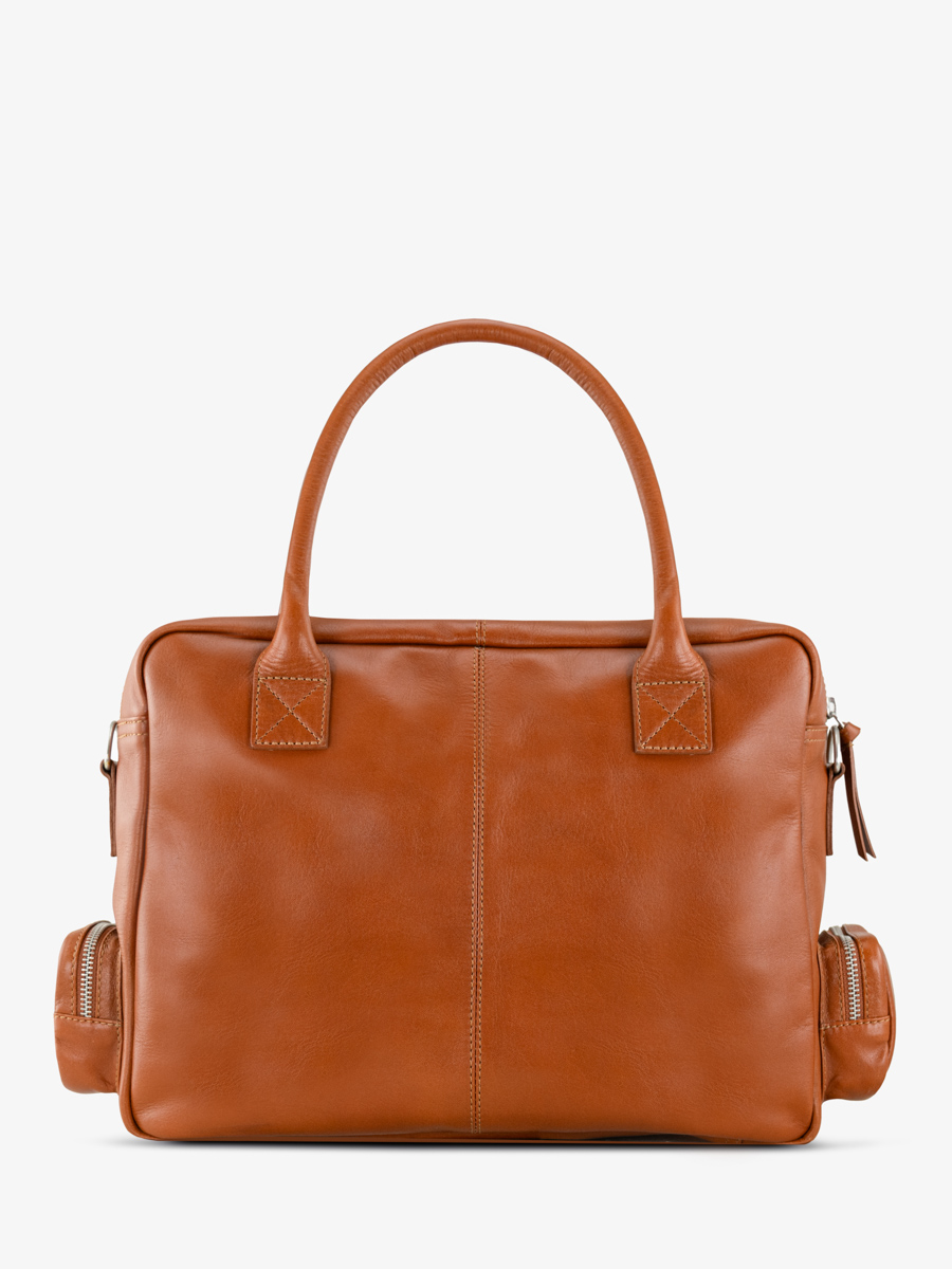 Aktentasche mit mehreren Fächern, braun, LeDandy 90s, Cognac, Rückansicht, w204-co