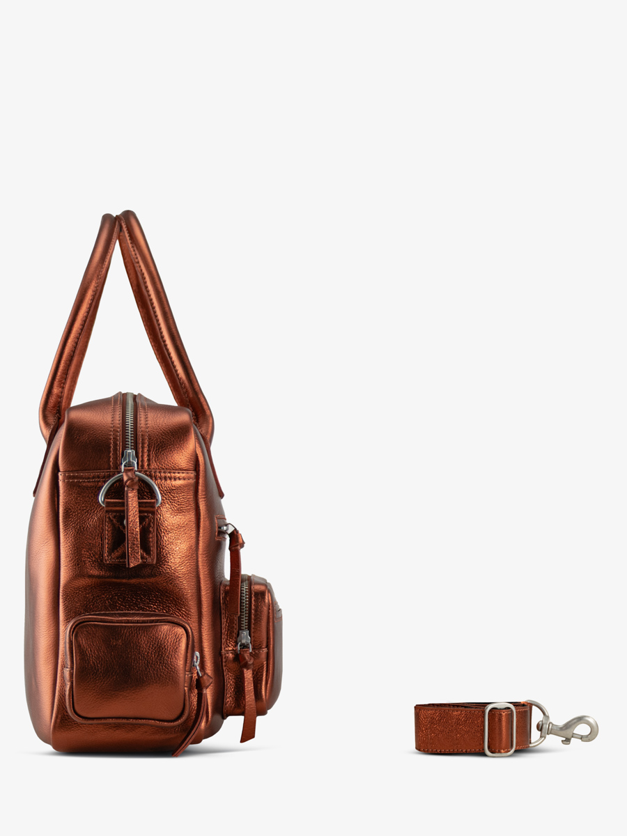 Aktentasche mit mehreren Fächern, kupferfarben metallisiert, LeDandy 90s Ginger, Seitenansicht, W204-M-O