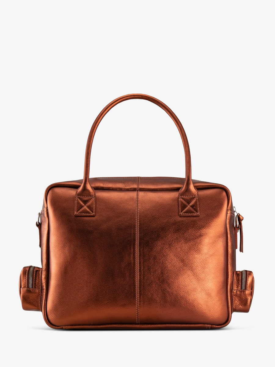 Dokumentenmappe mit mehreren Fächern aus metallisiertem Kupfer von LeDandy 90s Ginger, Ansicht von hinten, W204-M-O