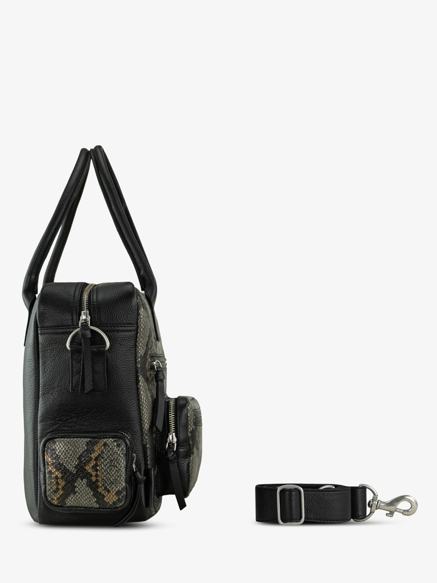 Aktentasche mit mehreren Fächern Ledandy 90s Python grau-schwarz Seitenansicht W204-P-gre-b