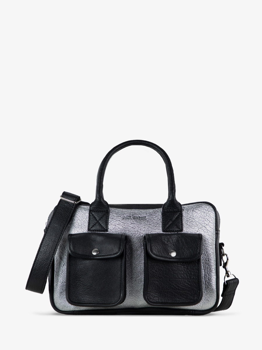 Fotoansicht-Vorderseite-Handtasche-Leder-silber-schwarz-LeDandy S-silber-schwarz-Paul Marius W04S S-B