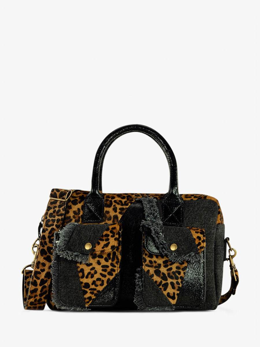Fotoansicht-Vorderseite-Handtasche-Leder-schwarz-Leopard-LeDandy S-Chimere-Denim-schwarz-Paul Marius-W04S-CH-B-Denim