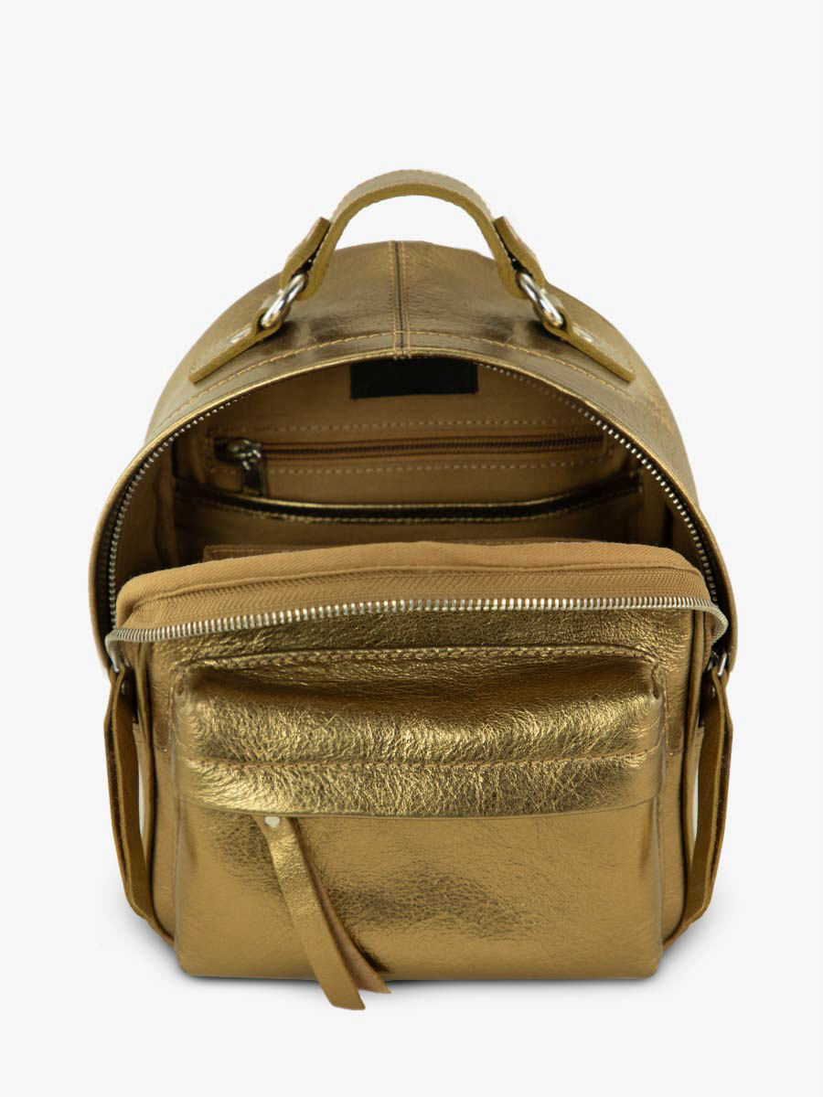 Fotoansicht von innen kleiner Rucksack aus Leder für Damen, goldfarben, Le Mini Intrepide, Bronze, Paul Marius, M37S OG