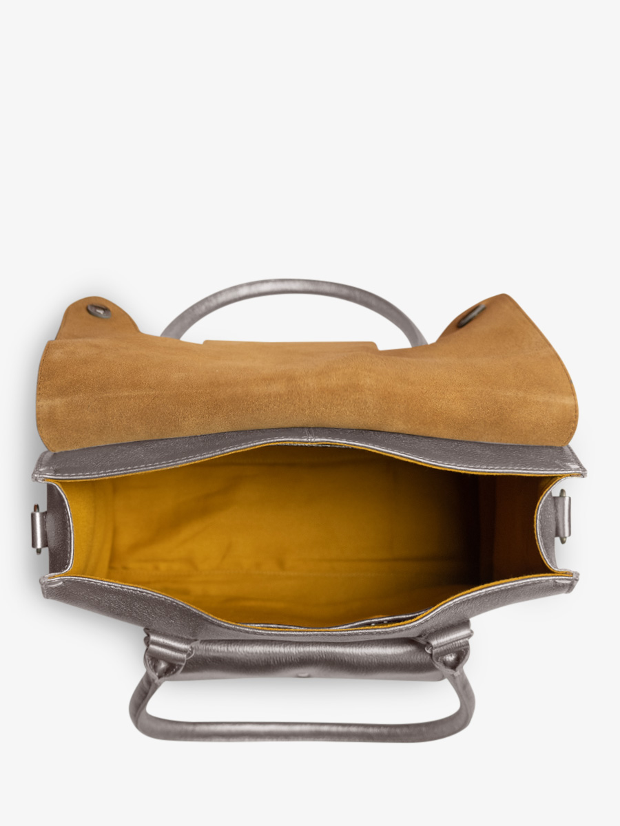 Fotoansicht-Innenansicht-Handtasche-silberfarbenes-Leder-LeRive Gauche-M-Stahl-Paul Marius-W01M-GM