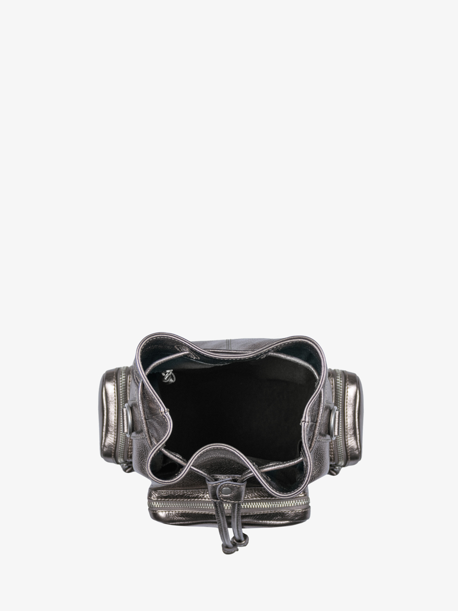 Beuteltasche aus Leder, silberfarben, LeSeau, 90er Jahre, Stahl, Innenansicht, W57 B