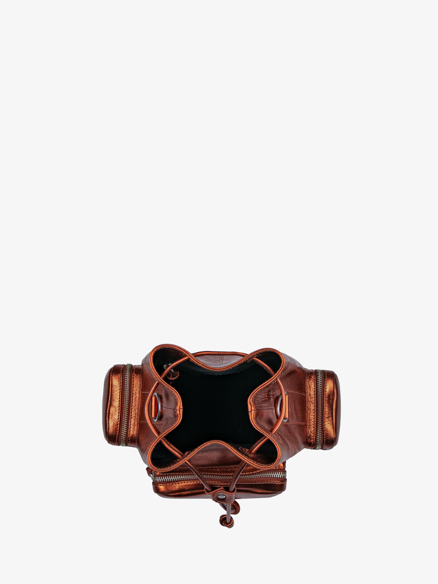 Beuteltasche aus Leder und Kupfer von LeSeau, 90er Jahre, Ginger, Innenansicht, W57 M O