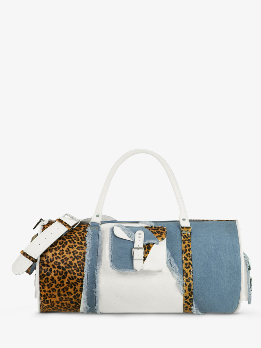 Fotoansicht-Seite-Reisetasche-Leder-weiß-Leopard-LeVoyageur-XL-Chimère-Denim-weiß-Paul-Marius-M08S60-CH-W-DENIM