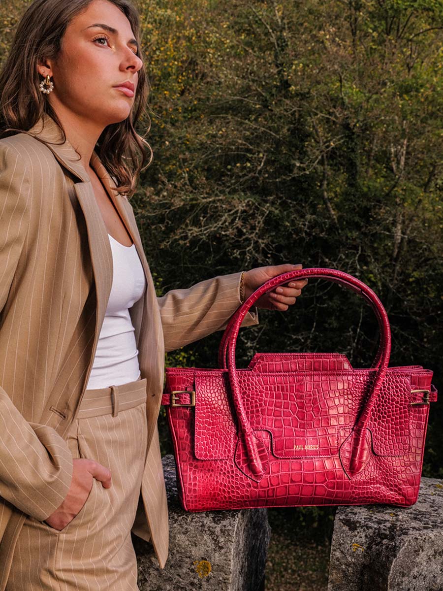 Foto-Vorderansicht-Handtasche-Leder-Damen-Madeleine-Alligator-rosa-Paul-Marius-W31-A-PI