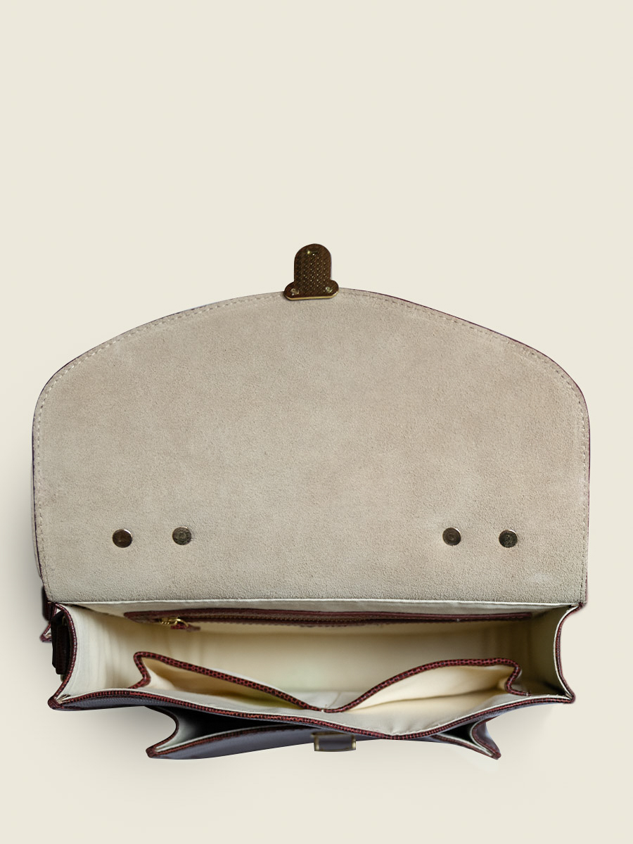 Fotoansicht Innenansicht Handtasche aus rotem Leder Mademoiselle George 1960 Paul Marius W05 L R