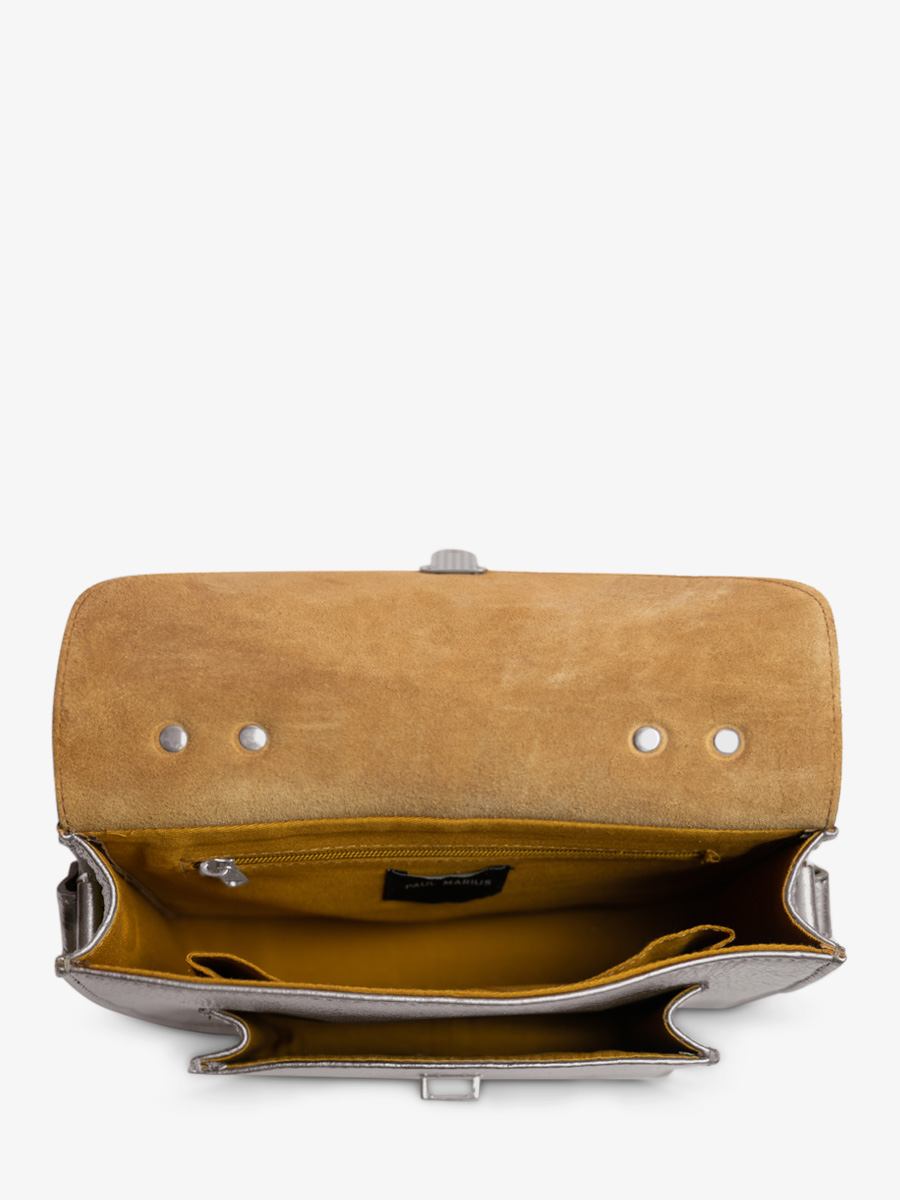 Fotoansicht-Innenansicht-Umhängetasche-Leder-silberfarben-Mademoiselle George-Stahl-Paul Marius-W05 GM