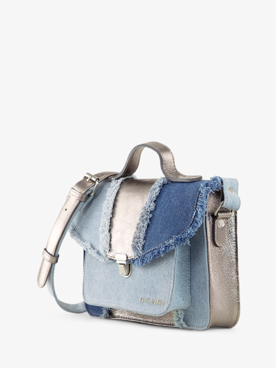 Foto-Rückansicht-Handtasche-Leder-Jean-Silber-Damen-Mademoiselle-George-Denim-Stahl-Paul-Marius-W05-GM-DENIM