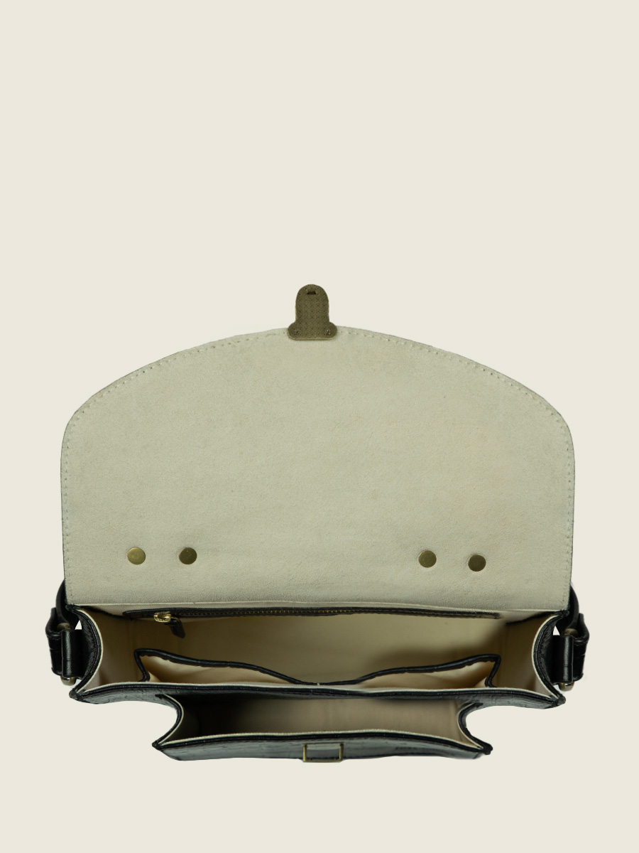 Fotoansicht Innenraum Handtasche aus tiefschwarzem Leder Mademoiselle George Heritage Paul Marius W05 CR B