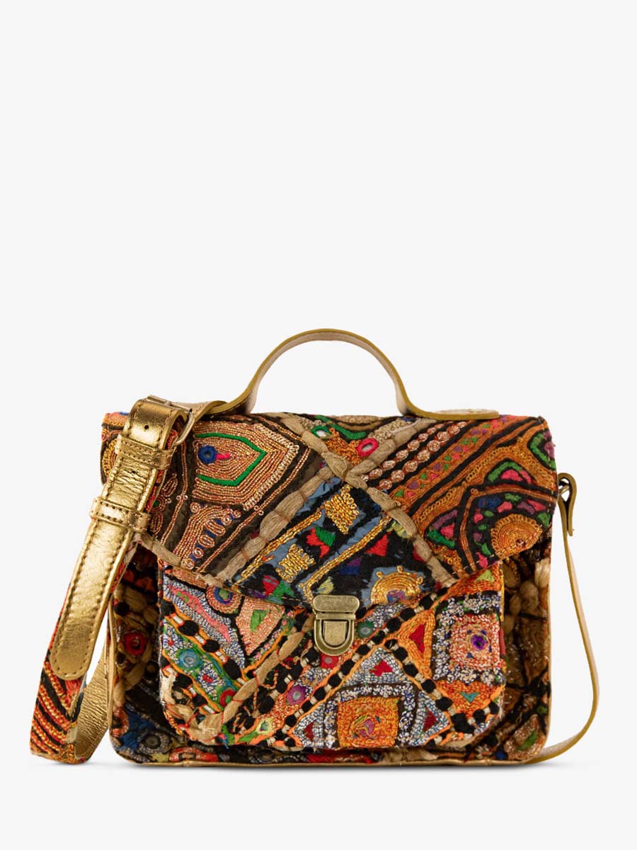 Fotoansicht-Vorderseite-Handtasche-aus-vergoldetem-Leder-Mademoiselle-George-Jaipur-Bronze-Paul-Marius-W05-JAI-OG