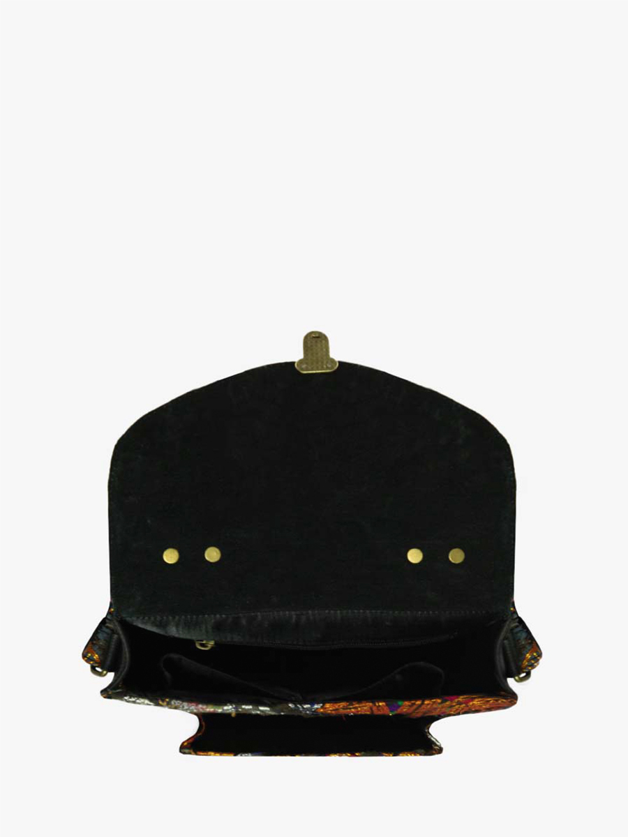 Fotoansicht Innenraum Handtasche aus schwarzem Leder Mademoiselle George Jaipur Noir Paul Marius W05 JAI B