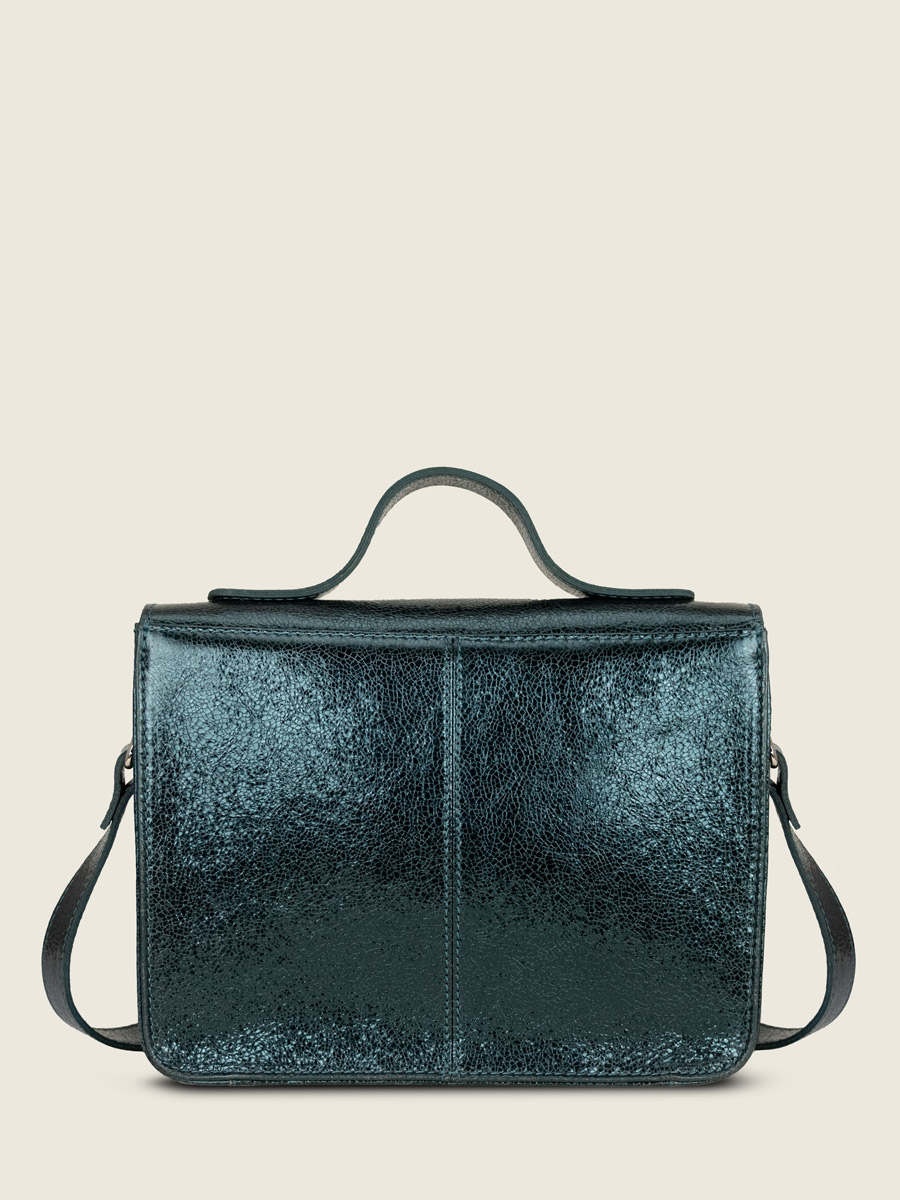 Umhängetasche aus glitzerndem grünem Leder Mademoiselle George Minuit Ansicht von hinten w05-m-gr