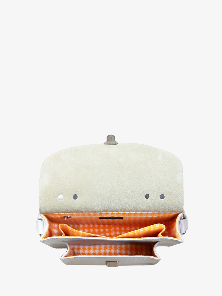 Fotoansicht Innenansicht Handtasche aus weißem Leder Mademoiselle George Vedette Paul Marius W05 W