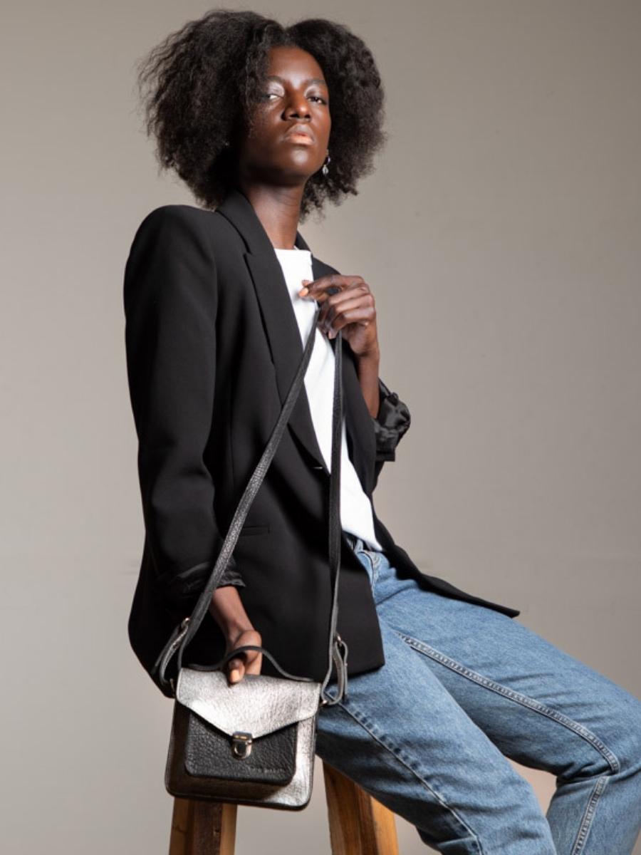 Fotoansicht-Vorderseite-Handtasche-Leder-silber-schwarz-Mademoiselle-George-XS-silber-schwarz-Paul-Marius-W05XS-S-B