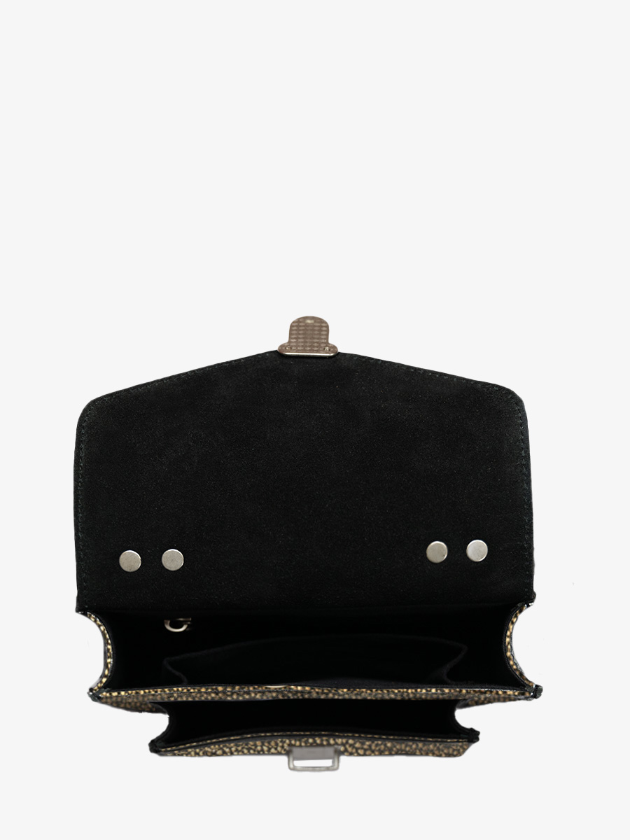 Fotoansicht Innenraum Handtasche aus schwarzem Leder mit Goldverzierung Mademoiselle George XS Granite Paul Marius W05XS GRA G-B