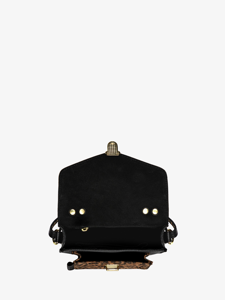 Fotoansicht Innenraum Handtasche aus Leder mit Leopardenmuster schwarz Mademoiselle George XS Leopardenmuster schwarz Paul Marius W05XS LP B