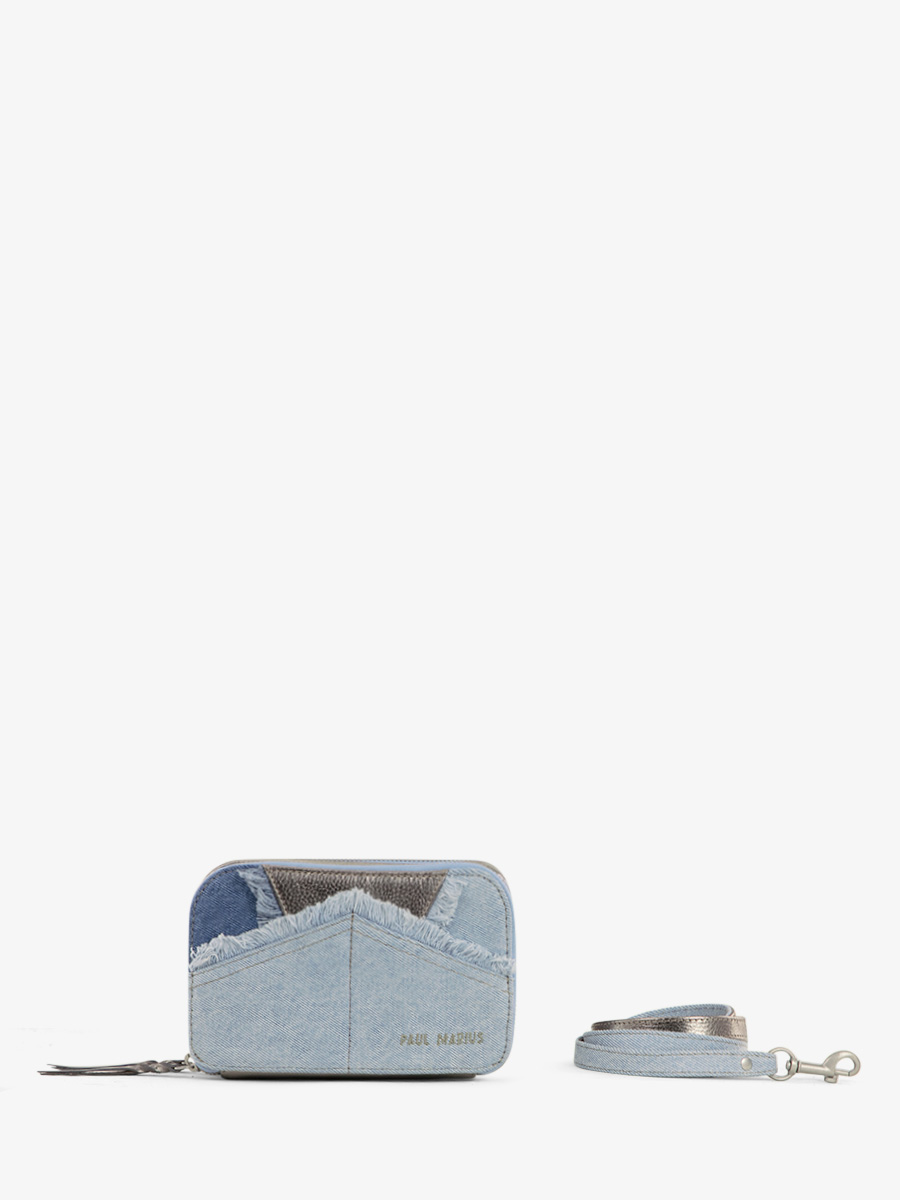 Foto-Ansicht-von-der-Seite-Gürteltasche-aus-Leder-und-Jeansstoff-silberfarben-für-Damen-Labanane-Denim-Acier-Paul-Marius-M66-GM-Denim