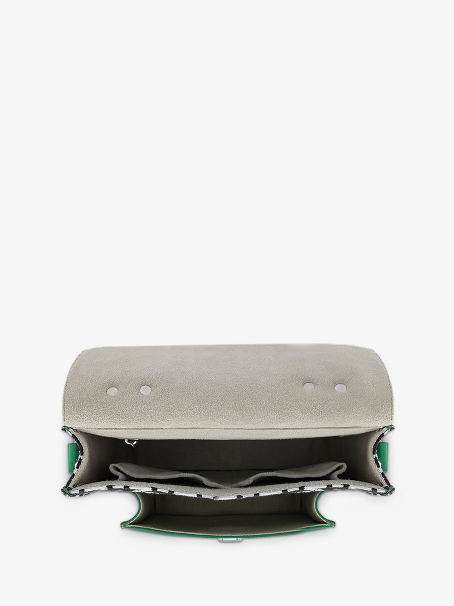 Fotoansicht-Innenansicht-Umhängetasche-Leder-violett-Mademoiselle George-Allure-grün-Paul Marius-W05-HS2-GR