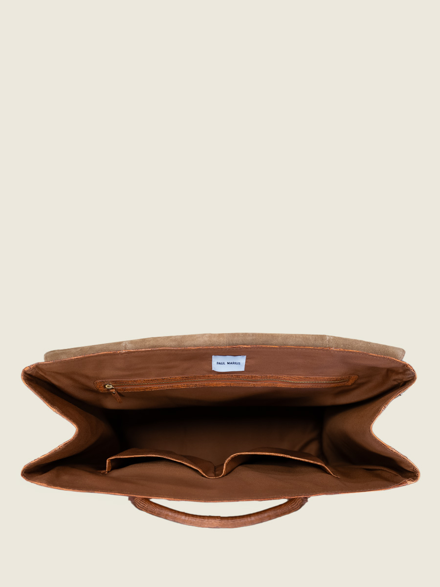 Fotoansicht von innen Große Reisetasche aus braunem Leder Rouen-Delhi 1960 Bernstein Paul Marius M105 L L