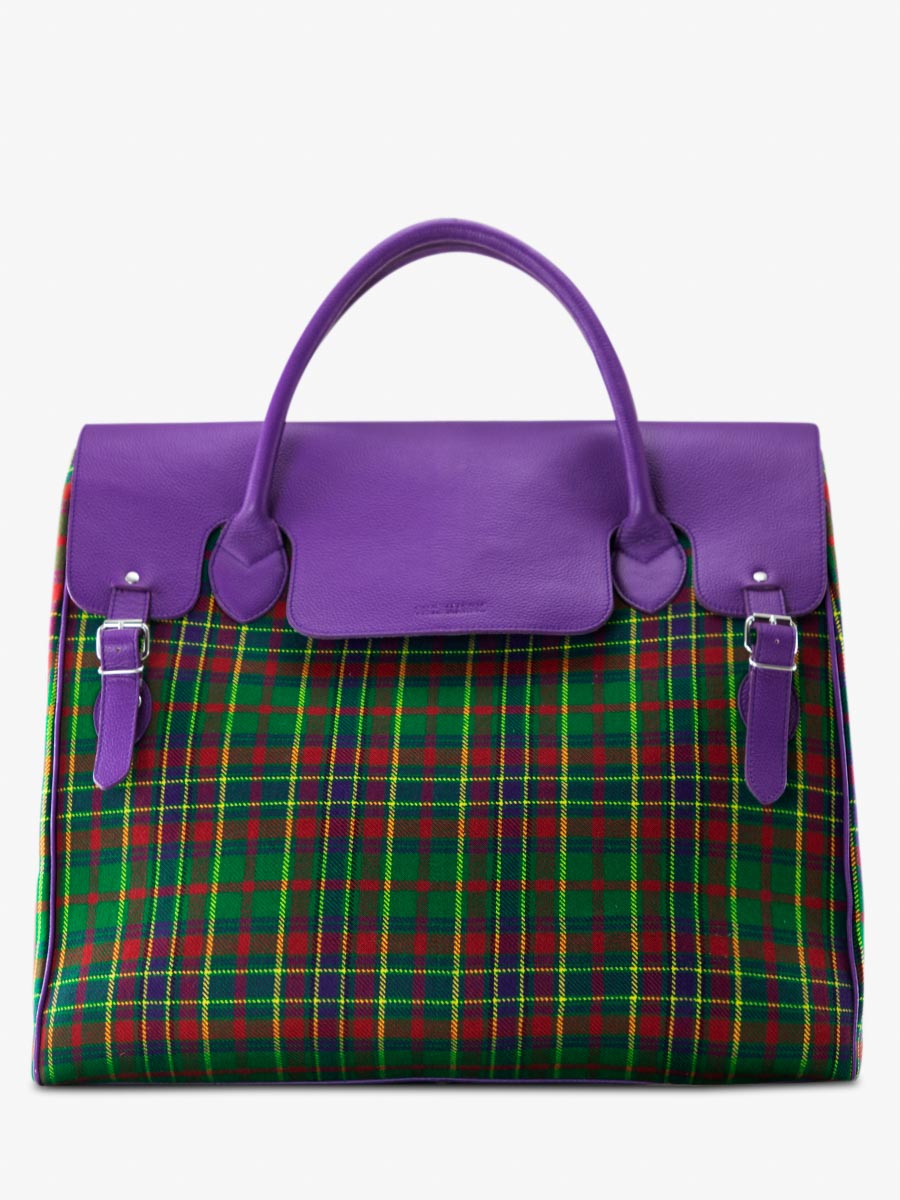 Foto-Ansicht-Seite-Reisetasche-Leder-Stoff-Tartan-Rouen-Delhi-Versus-Paul-Marius-M105-SCO-GR-P