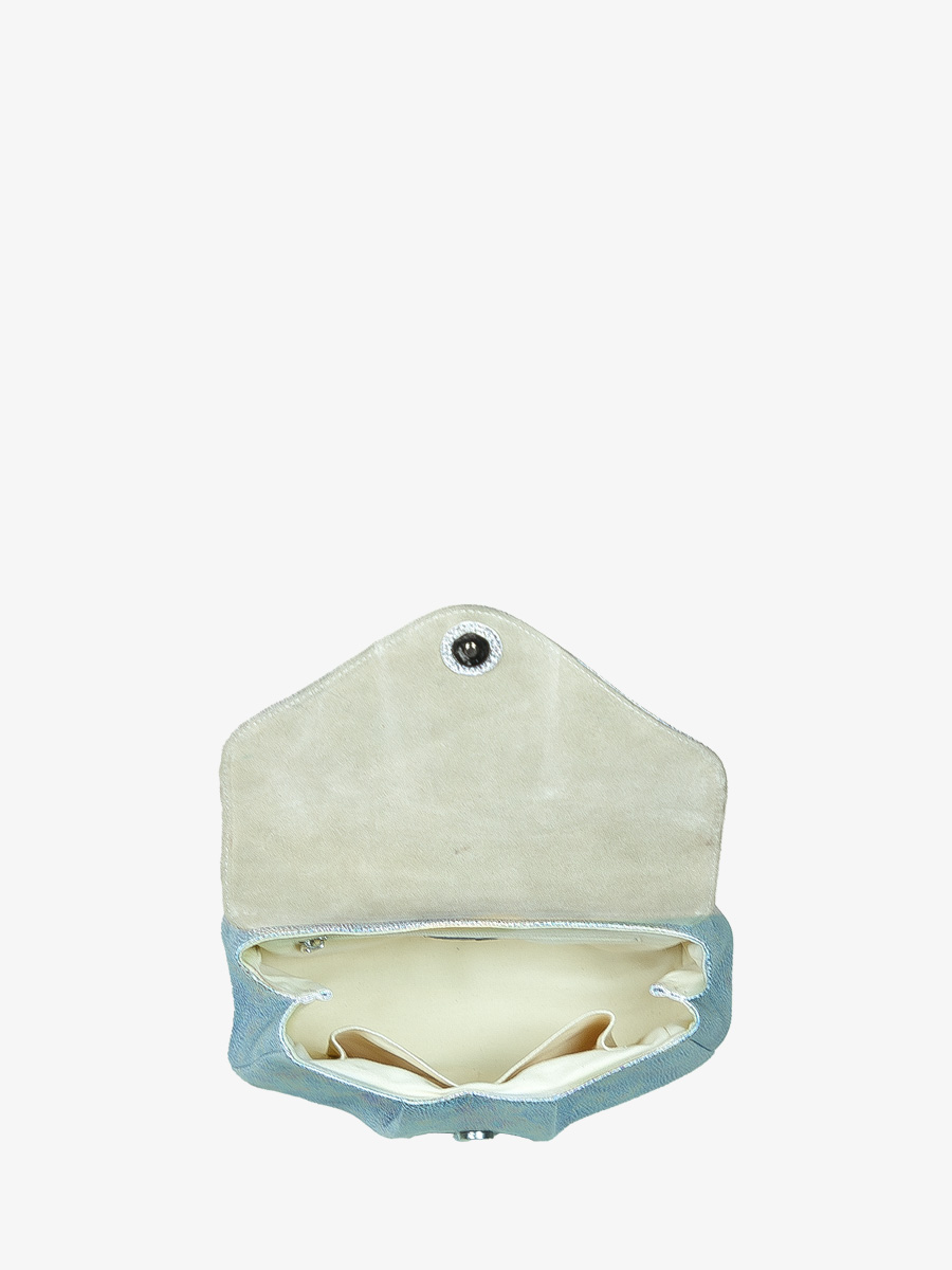 Fotoansicht Innenansicht Umhängetasche aus weißem Leder mit Hologramm-Effekt Suzon M Granite Paul Marius W25M GRA W