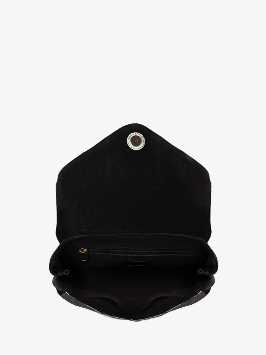 Foto-Innenansicht-Umhängetasche-Leder-Paul Marius-silber-schwarz-Suzon M-silber-schwarz-Paul Marius-W25M-S-B