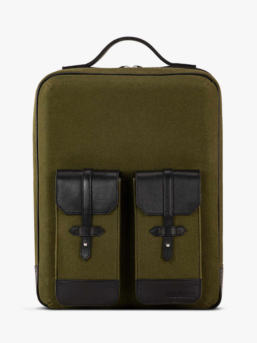 Foto-Vorderansicht-Rucksack-Leder-Unisex-Schwarz-Kaki-Urbain-Schwarz-Canvas-Kaki-Paul-Marius-B08-OBL-GC